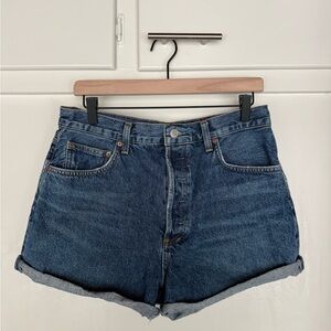 Agolde Denim Rolled Hem Shorts - Blue